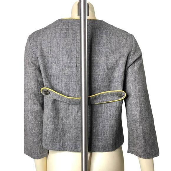 Vintage Gray Wool with Yellow Trim Jacket Mid-Length Sleeves - Picture 3 of 4